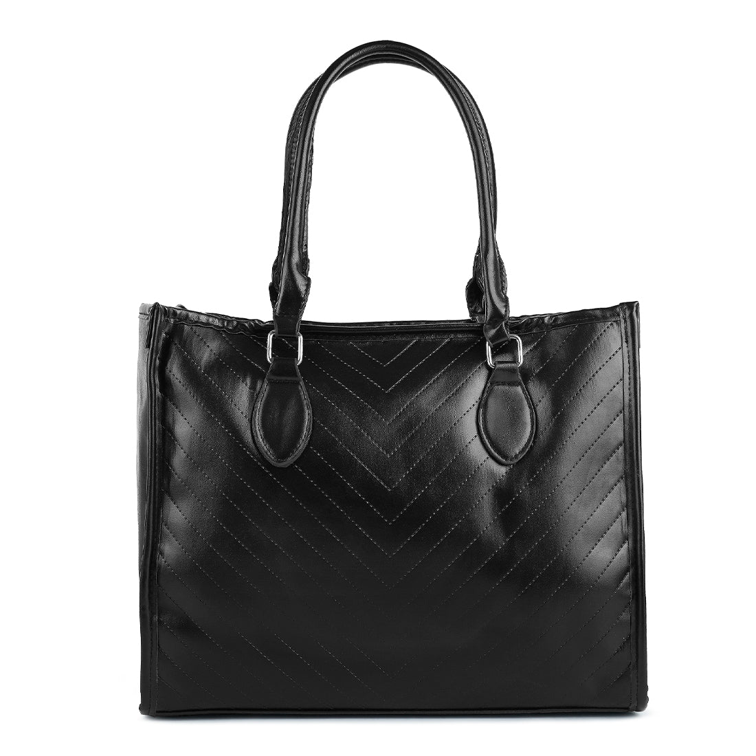 Chevron Pattern Tote Bag featuring a quilted surface, zipper closure, and sturdy short handles, ideal for everyday use.