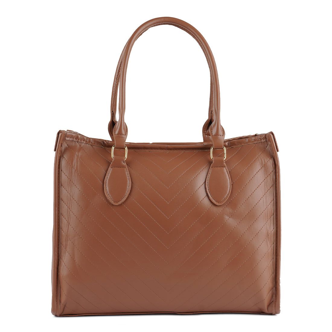 Chevron Pattern Tote Bag featuring a quilted surface, zipper closure, and sturdy short handles, ideal for everyday use.