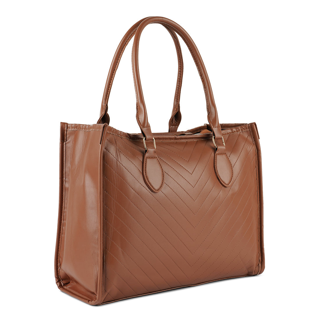 Chevron Pattern Tote Bag featuring a quilted surface, zipper closure, and sturdy short handles, ideal for everyday use.