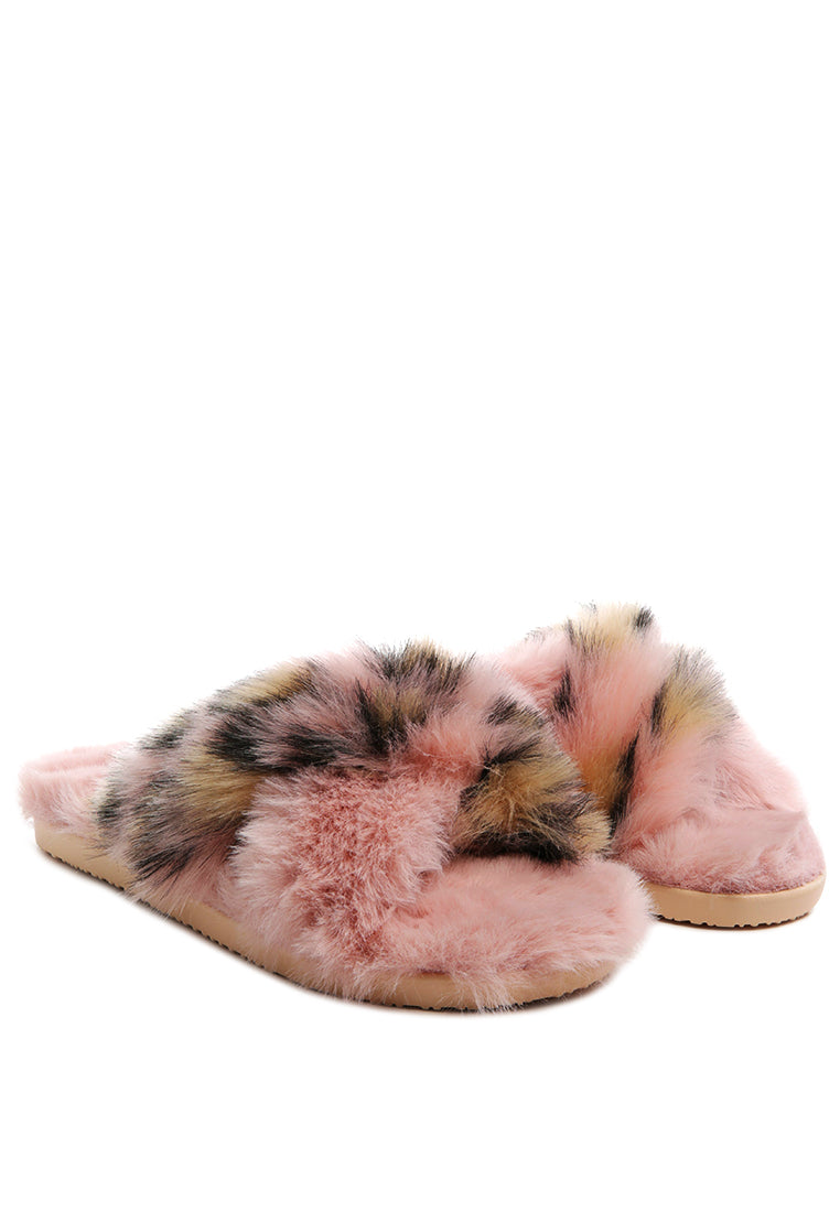 Chipmunk Faux Fur Indoor Flats showcasing soft faux fur upper and durable PVC sole, perfect for indoor and outdoor use.