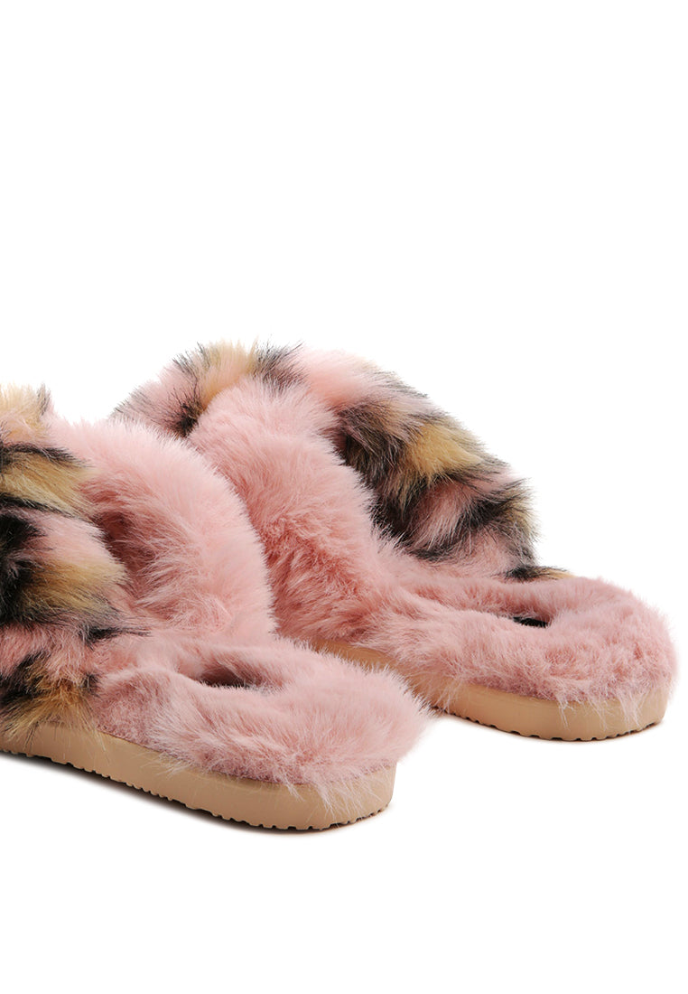 Chipmunk Faux Fur Indoor Flats showcasing soft faux fur upper and durable PVC sole, perfect for indoor and outdoor use.