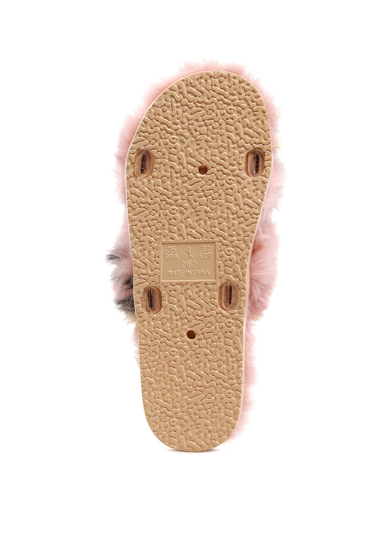 Chipmunk Faux Fur Indoor Flats showcasing soft faux fur upper and durable PVC sole, perfect for indoor and outdoor use.