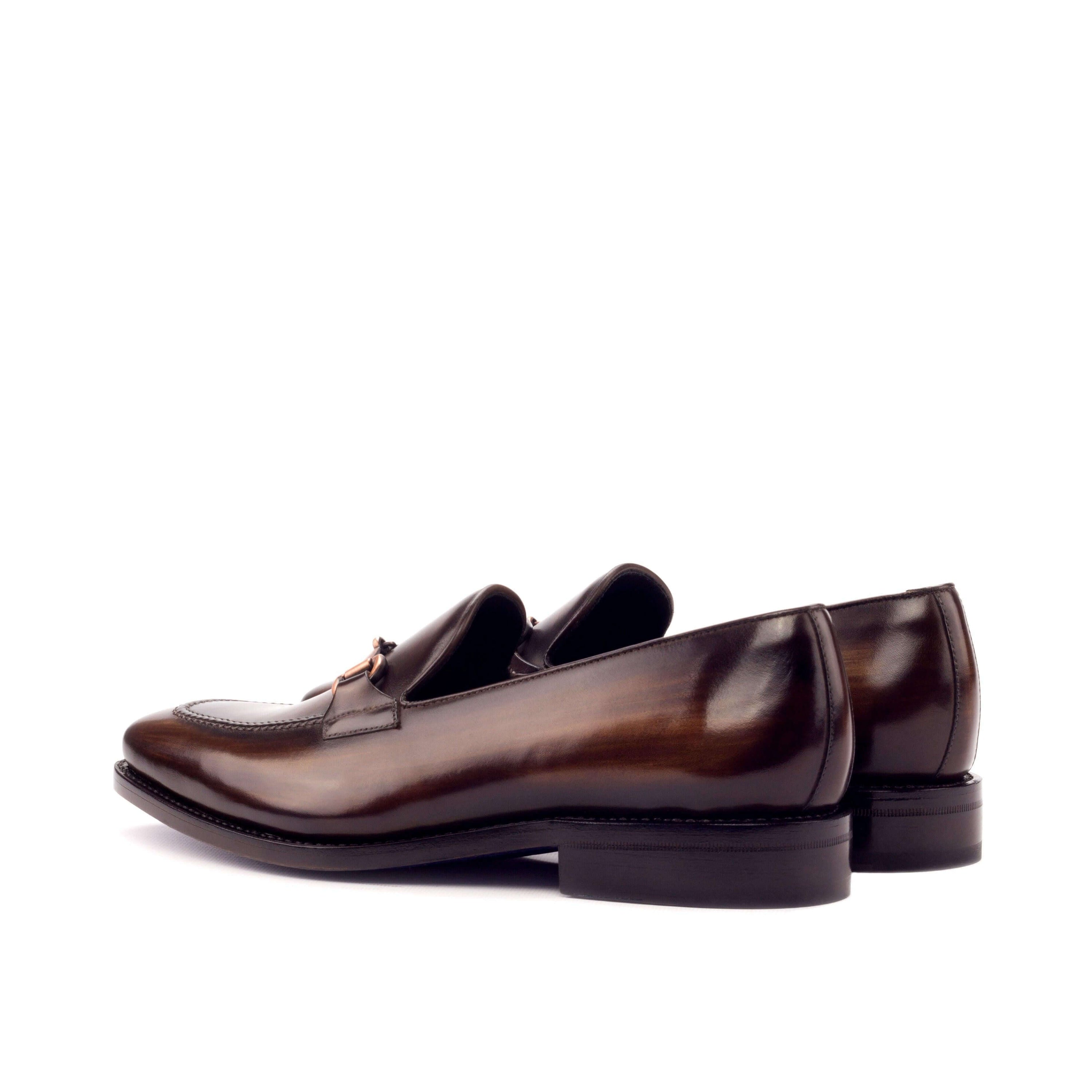 Cicli Patina Loafers II featuring brown crust patina and navy calf leather lining, showcasing a classic laceless design.