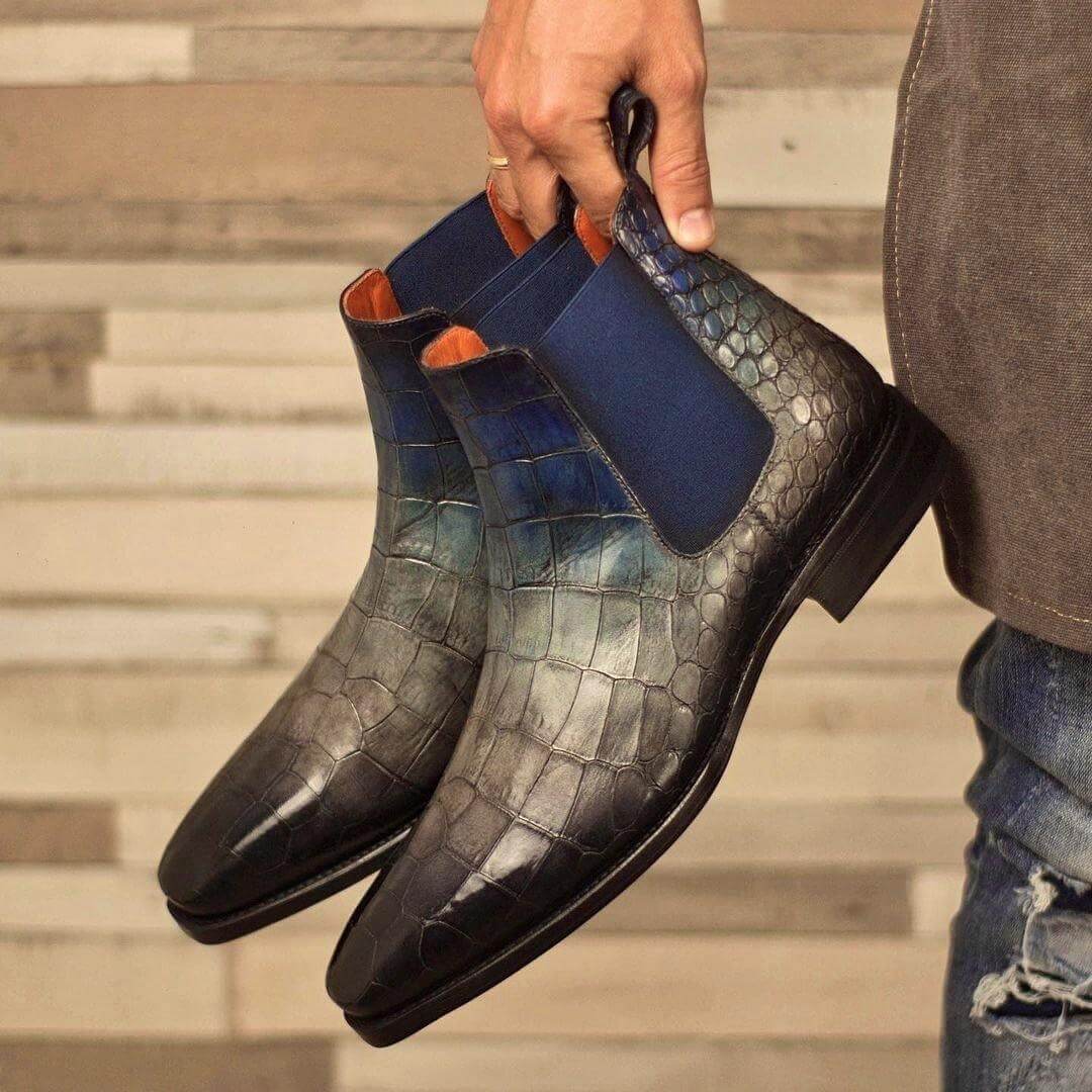 Cina Patina Chelsea Boots II featuring croco embossed leather, multi-color Amazona patina, and elegant design.