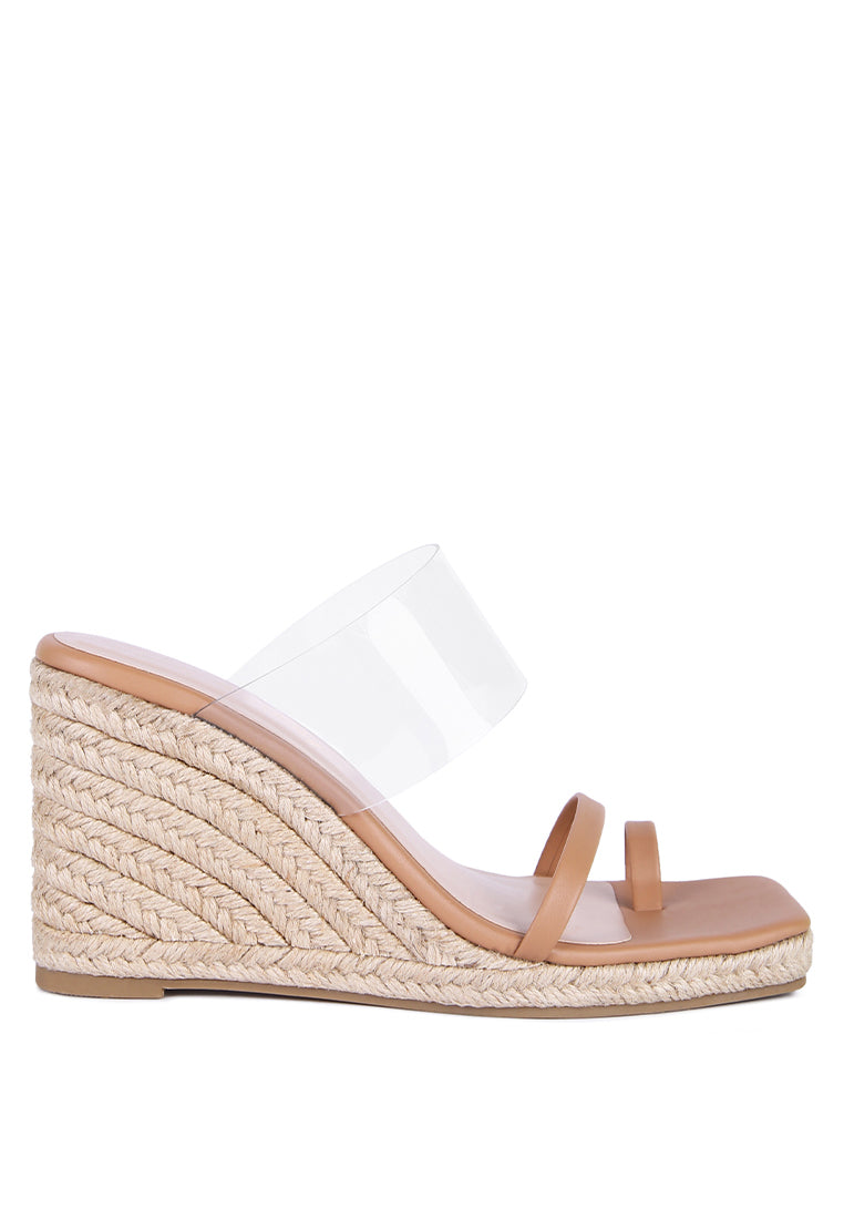 Clear Path Toe Ring Espadrilles Wedge Sandals featuring clear straps and a stylish wedge design, perfect for summer wear.