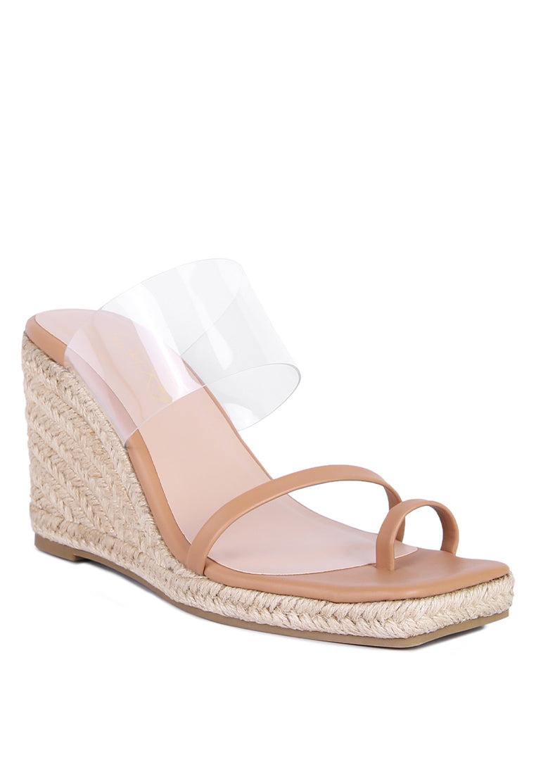 Clear Path Toe Ring Espadrilles Wedge Sandals featuring clear straps and a stylish wedge design, perfect for summer wear.