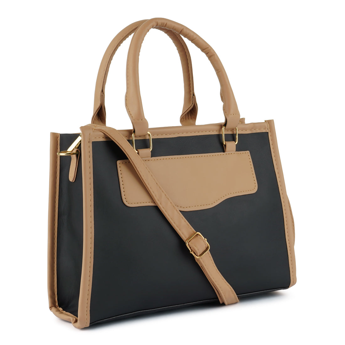 Color Block Tote Bag featuring dual tones, spacious compartments, and detachable straps, perfect for work and casual outings.