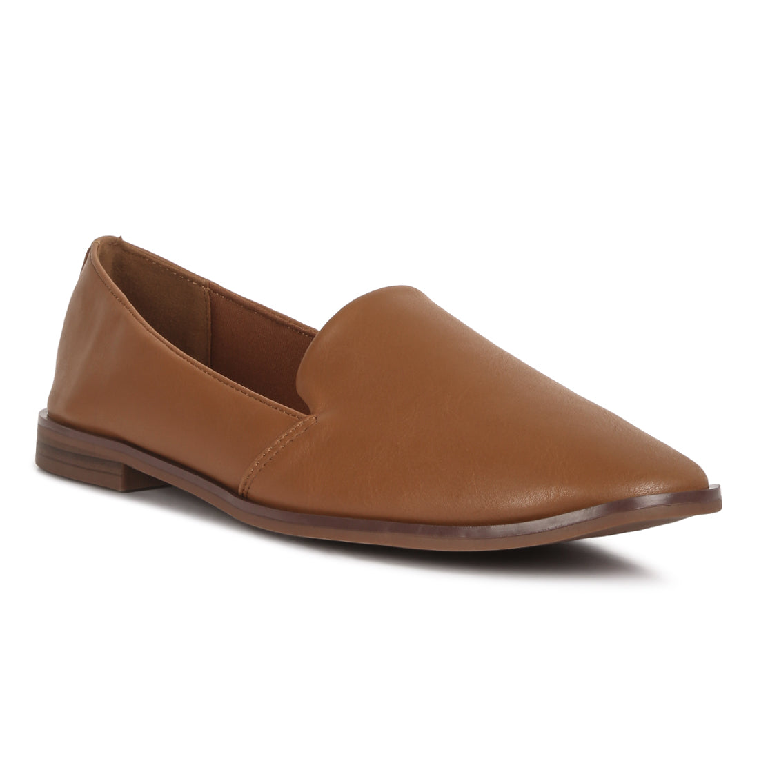 A pair of brown Comfortable Fit Moccasin Loafers with a soft PU upper and TPR outer sole, showcasing a stylish closed toe design.