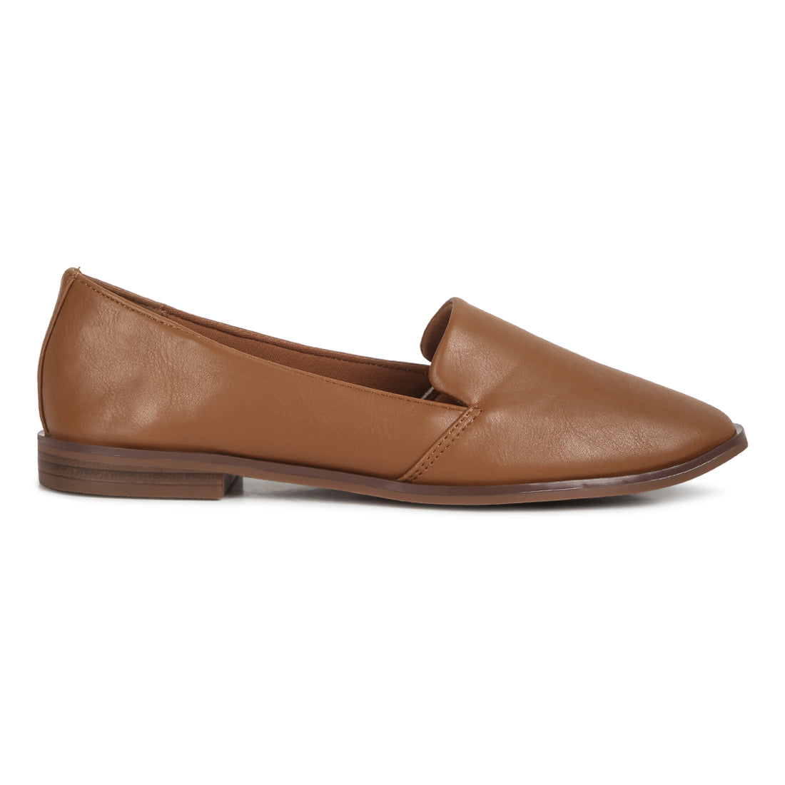 A pair of brown Comfortable Fit Moccasin Loafers with a soft PU upper and TPR outer sole, showcasing a stylish closed toe design.