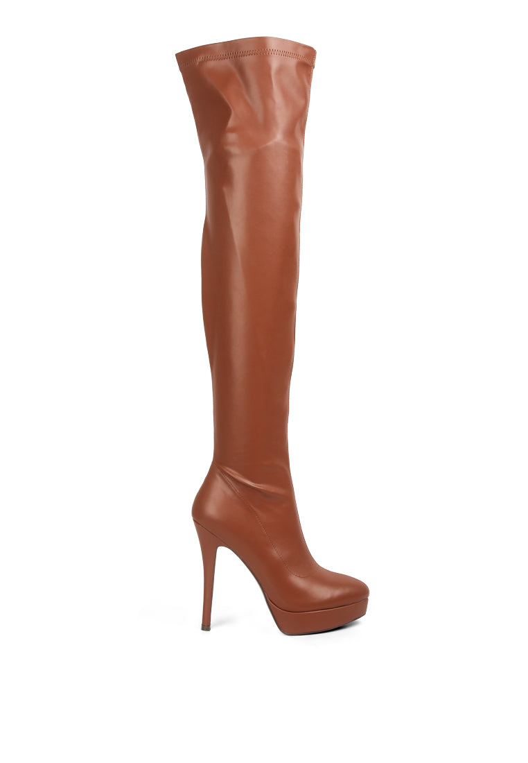 Confetti Stretch PU High Heel Long Boots featuring a sleek design, high stilettos, and a side zipper for easy wear.