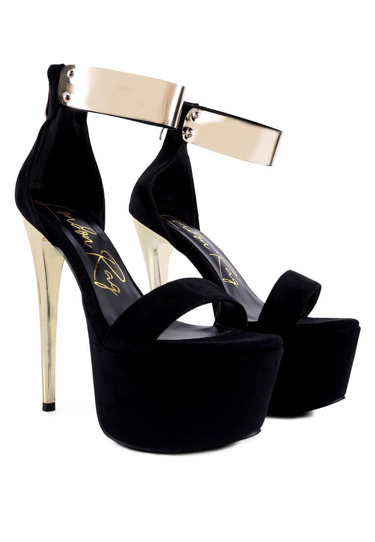 Cosmo Girl Metal Band High Heeled Sandals featuring a metallic ankle band and high pointed heel, perfect for stylish occasions.