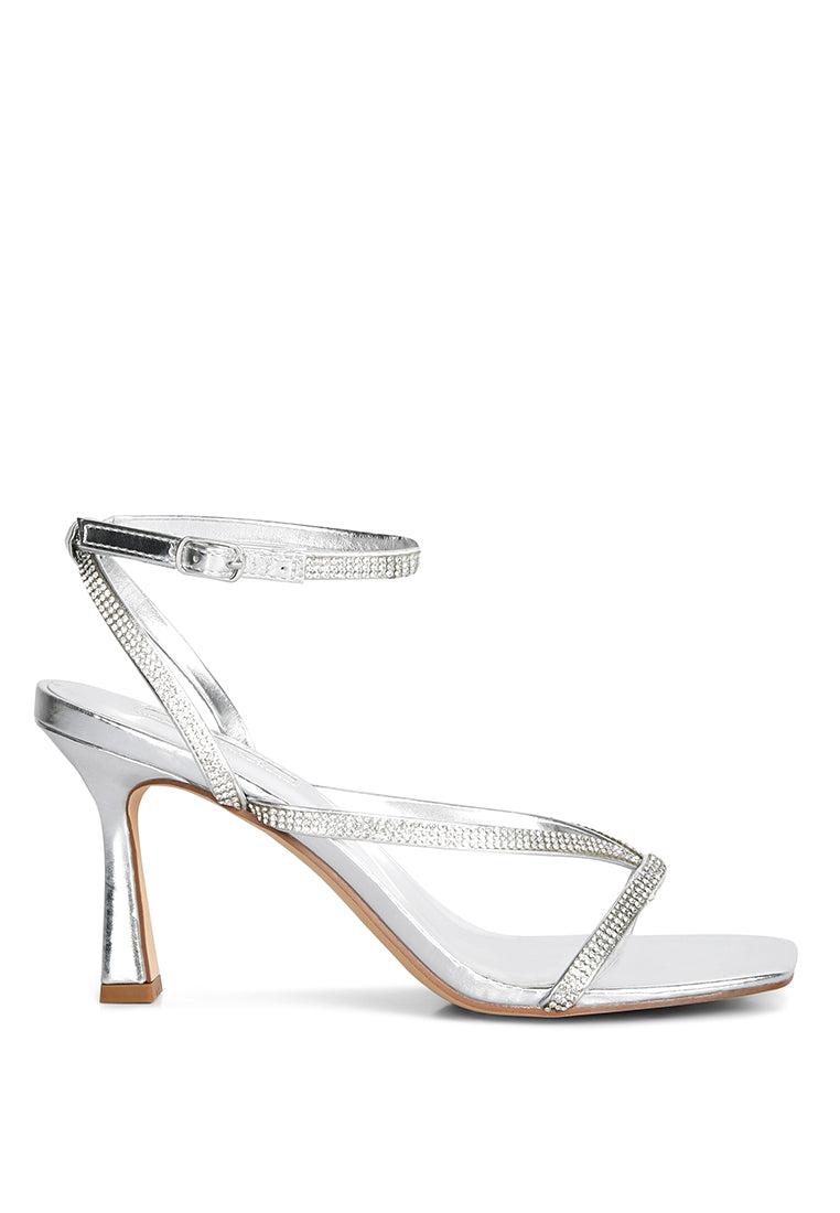 Crush It Diamante Mid Heel Sandal featuring elegant diamante straps and a comfortable mid spool heel.