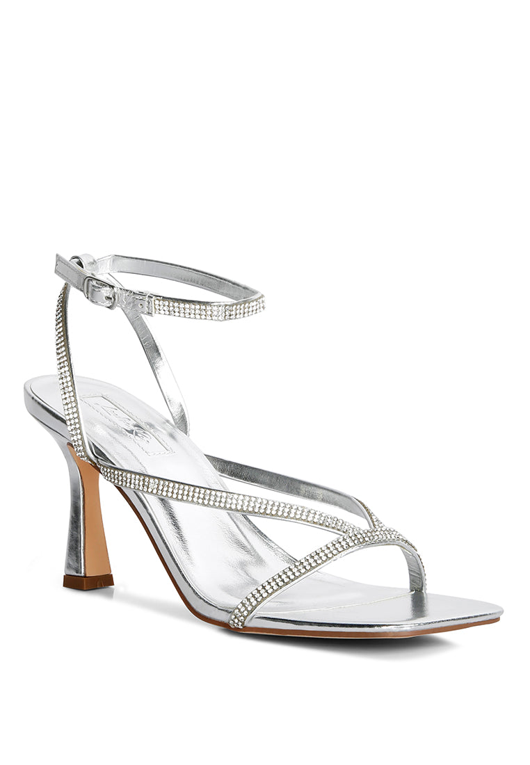 Crush It Diamante Mid Heel Sandal featuring elegant diamante straps and a comfortable mid spool heel.