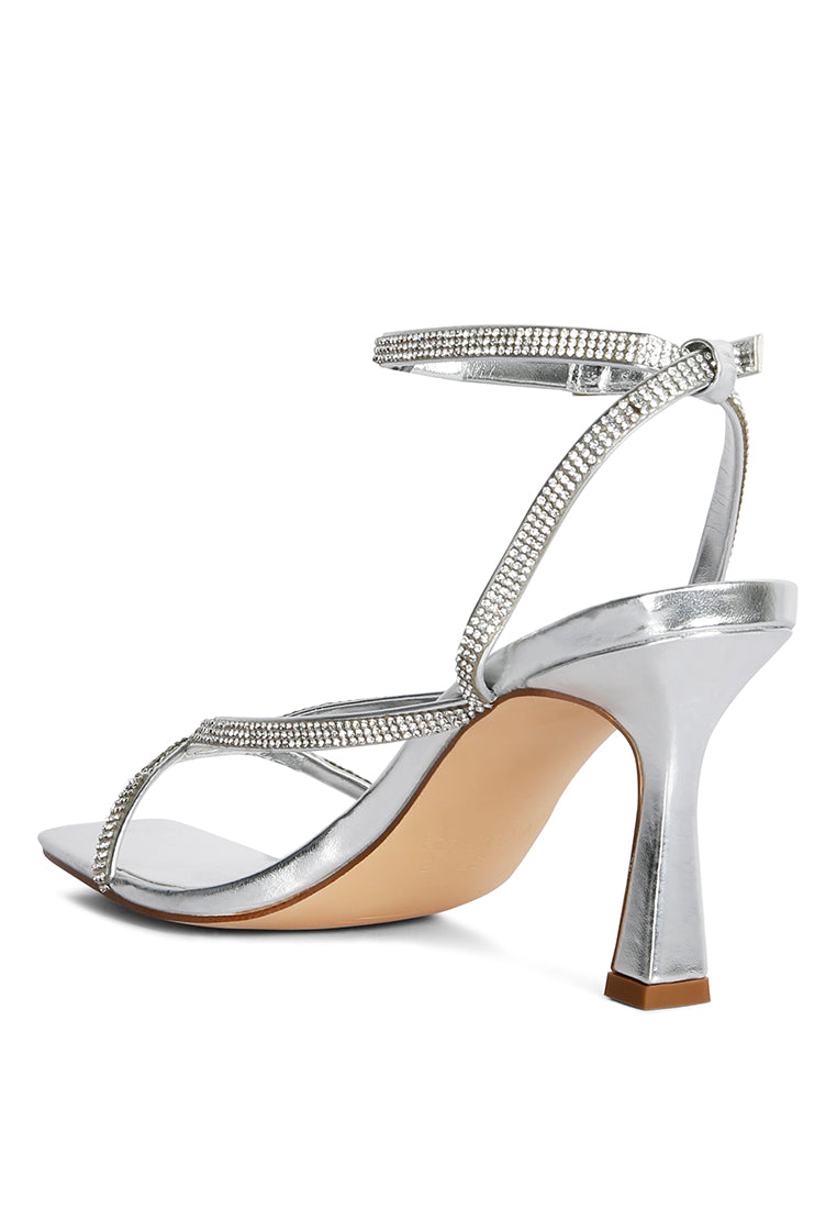 Crush It Diamante Mid Heel Sandal featuring elegant diamante straps and a comfortable mid spool heel.