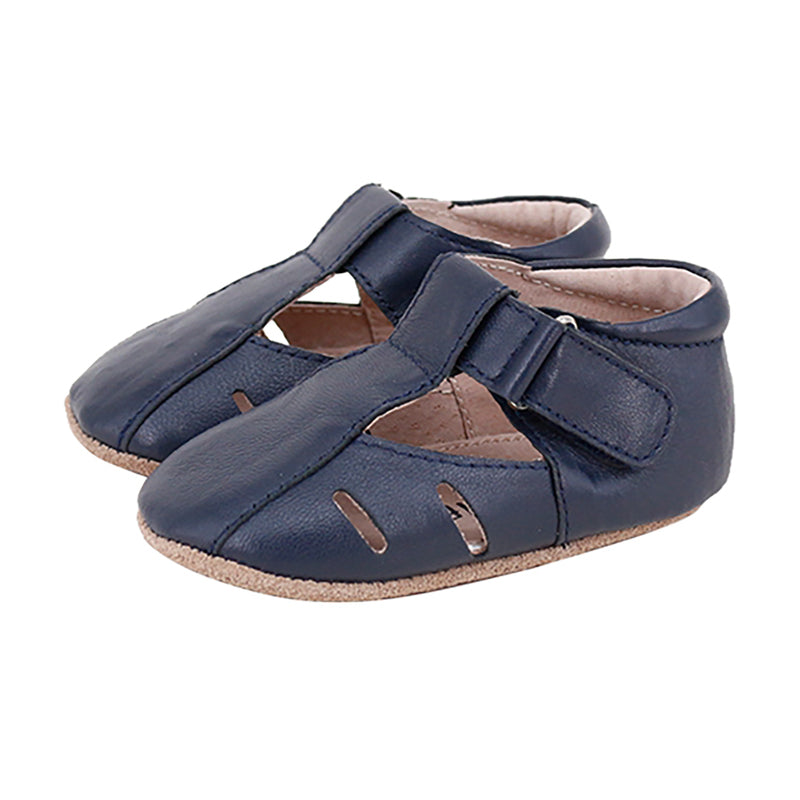 Dakota Baby & Toddler First/Pre Walker Shoes in Navy, made from soft leather with a hook and loop fastener.