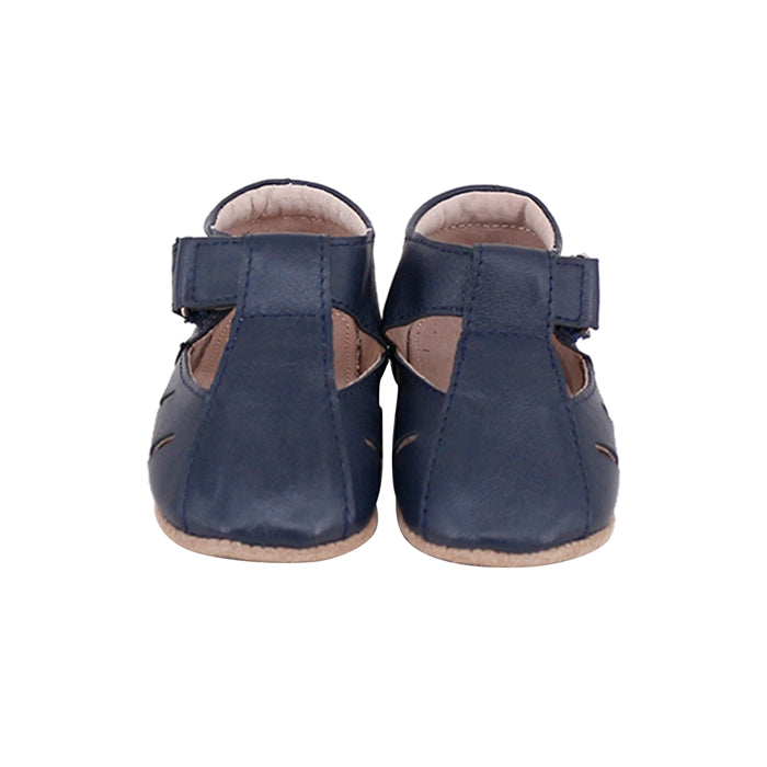 Dakota Baby & Toddler First/Pre Walker Shoes in Navy, made from soft leather with a hook and loop fastener.