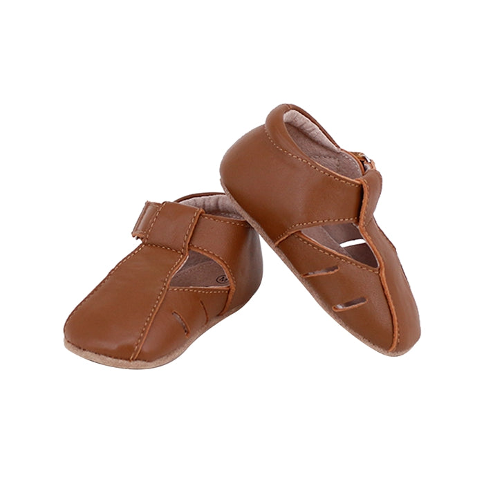 Dakota Baby & Toddler First Walker Shoes in Tan, handcrafted leather with soft suede sole, designed for comfort and support.