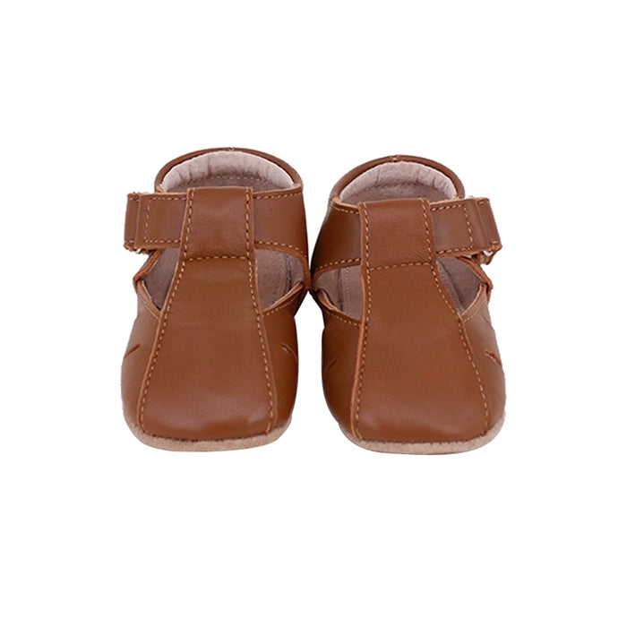 Dakota Baby & Toddler First Walker Shoes in Tan, handcrafted leather with soft suede sole, designed for comfort and support.