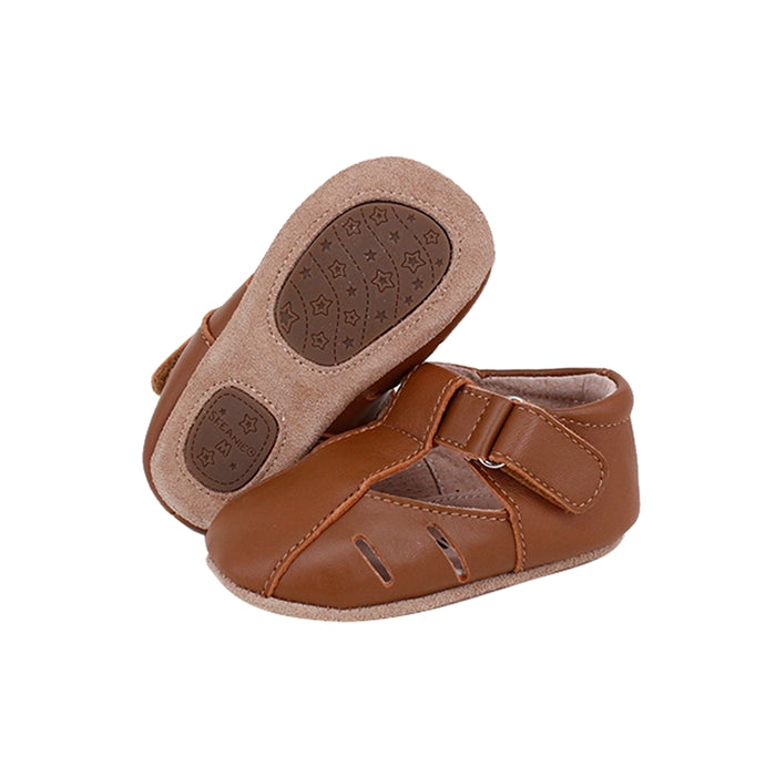 Dakota Baby & Toddler First Walker Shoes in Tan, handcrafted leather with soft suede sole, designed for comfort and support.