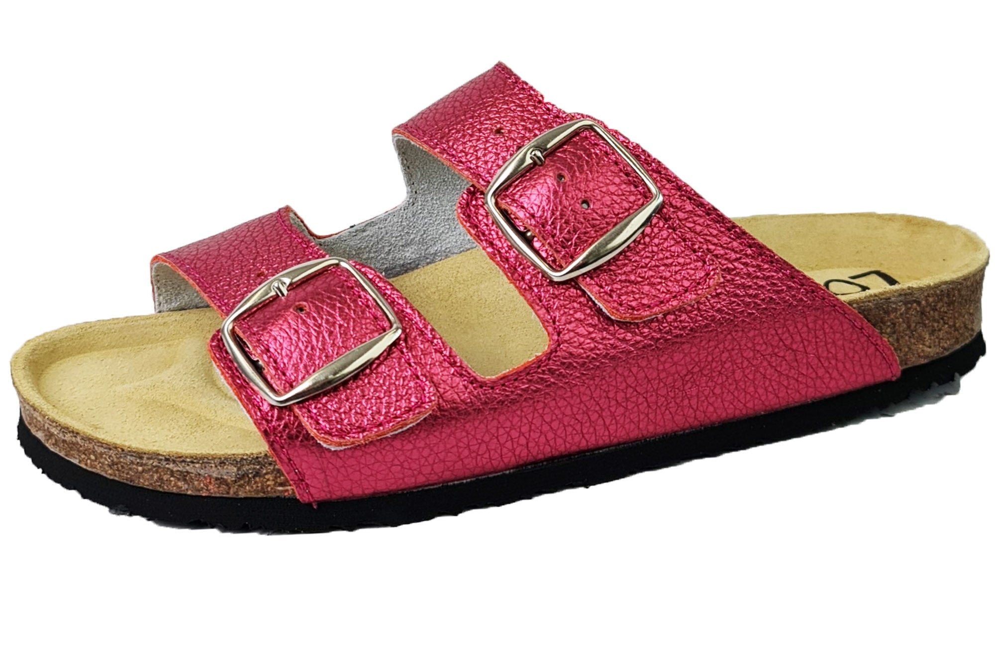 Diane - Magenta klassische Sommersandalen aus hochwertigem Naturleder mit anatomisch geformter Kork-Sohle und rutschfester Sohle.