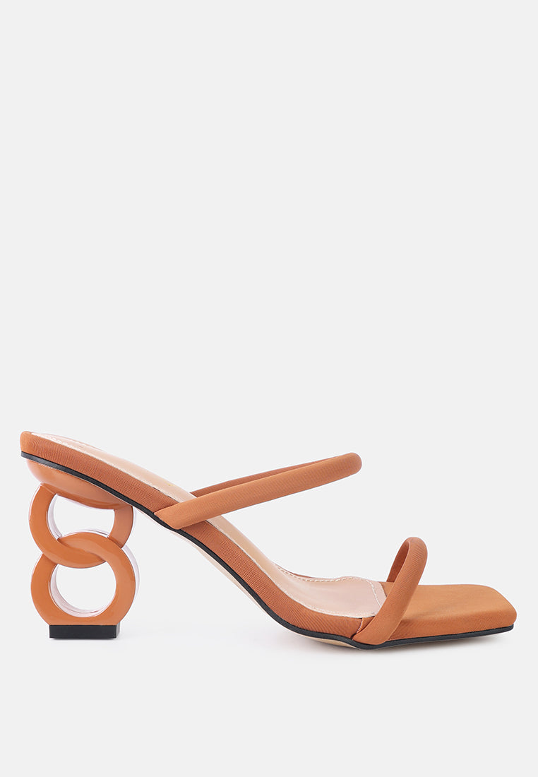 Downtown Double Strap Fantasy Heel Sandals featuring faux leather upper, open square toe, and funky experiment heels.