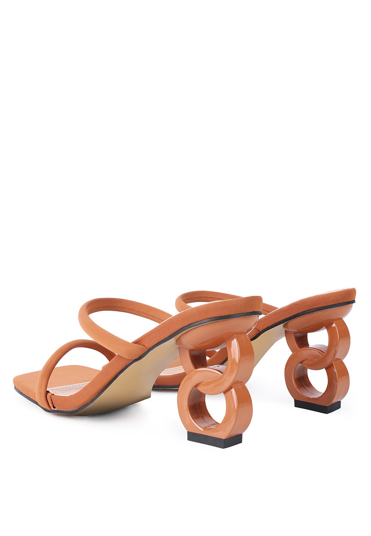 Downtown Double Strap Fantasy Heel Sandals featuring faux leather upper, open square toe, and funky experiment heels.