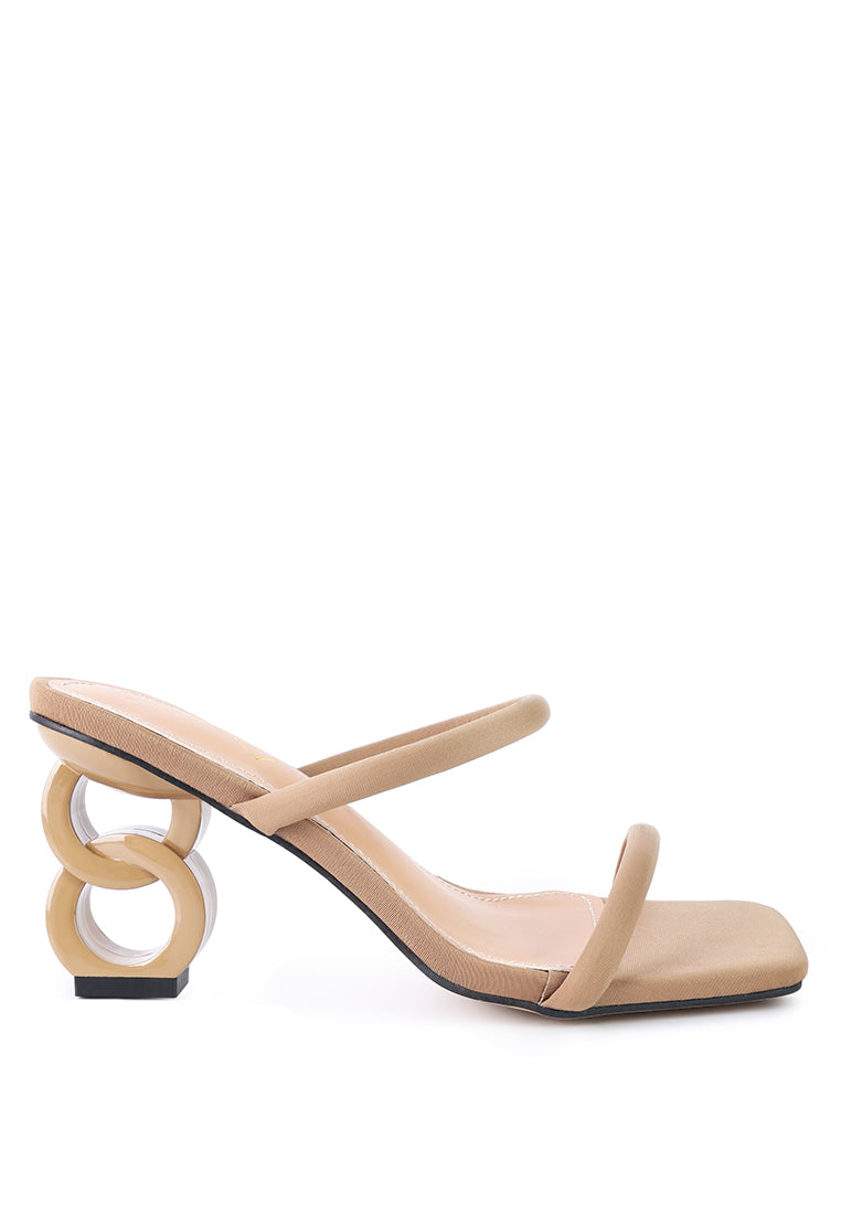 Downtown Double Strap Fantasy Heel Sandals featuring faux leather upper, open square toe, and funky experiment heels.