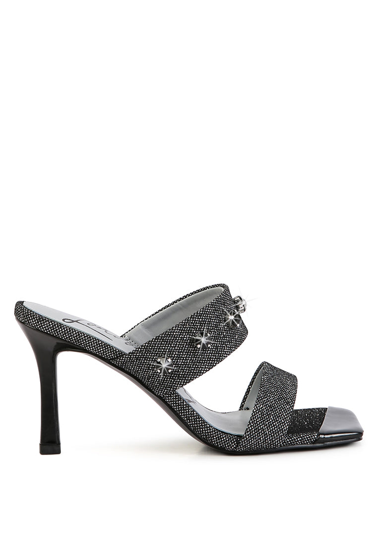 Edm Queen Diamante Embellished Glitter Sandals featuring beige fabric upper and sparkling diamante details.