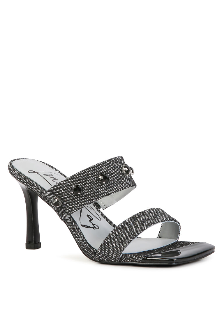 Edm Queen Diamante Embellished Glitter Sandals featuring beige fabric upper and sparkling diamante details.