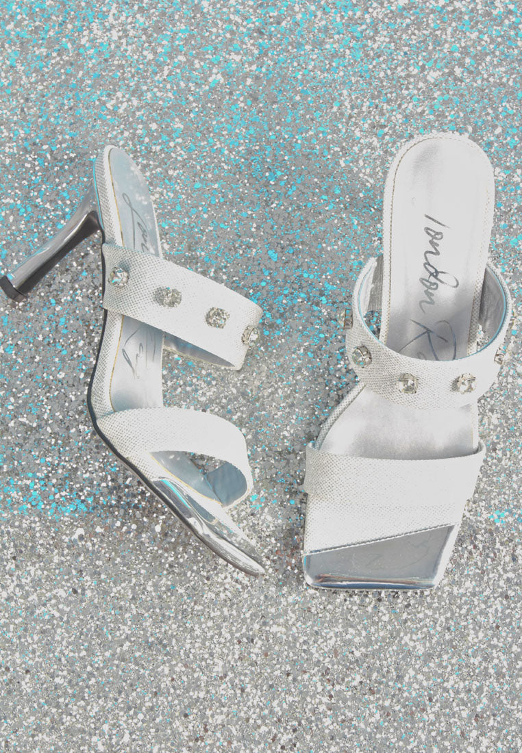 Edm Queen Diamante Embellished Glitter Sandals featuring beige fabric upper and sparkling diamante details.