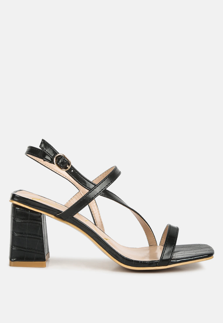 Effieo Croc Texture Block Heel Sandals featuring a stylish croc texture, block heel, and pin buckle fastening, perfect for casual and dressy occasions.