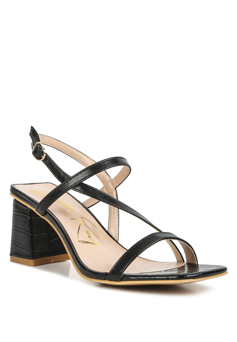 Effieo Croc Texture Block Heel Sandals featuring a stylish croc texture, block heel, and pin buckle fastening, perfect for casual and dressy occasions.