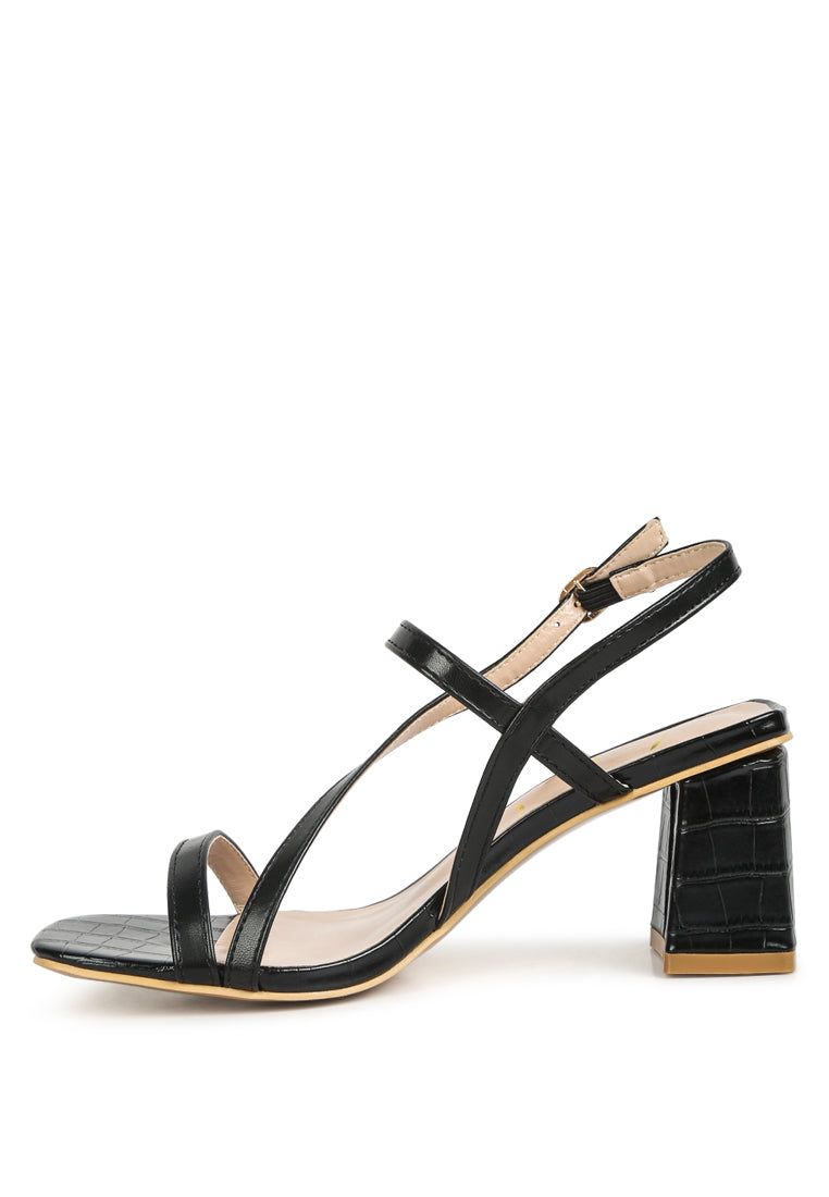 Effieo Croc Texture Block Heel Sandals featuring a stylish croc texture, block heel, and pin buckle fastening, perfect for casual and dressy occasions.