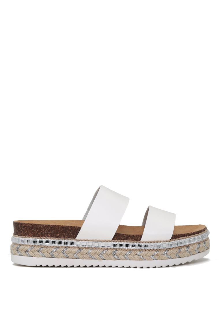 A pair of Elsa Double Strap Platform Espadrilles Wedges featuring a stylish double strap design and a comfortable platform heel, perfect for summer wear.