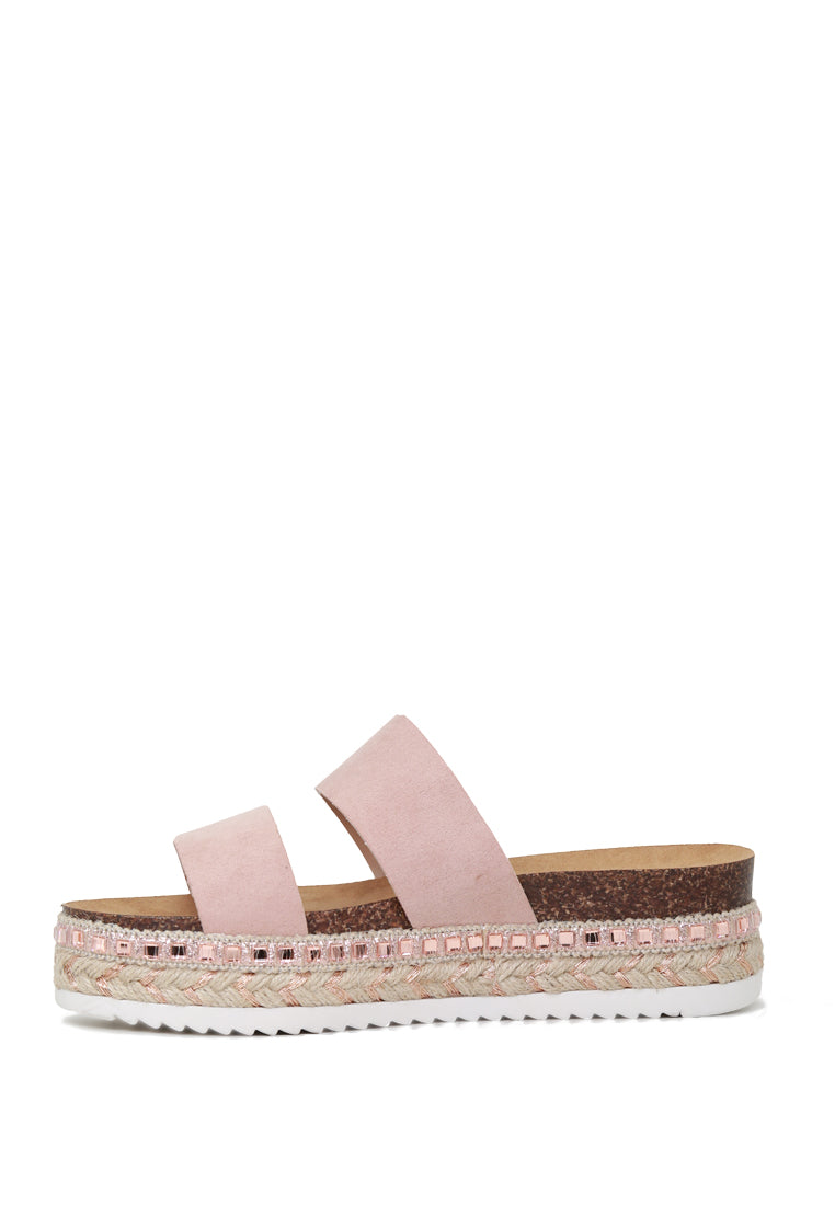 A pair of Elsa Double Strap Platform Espadrilles Wedges featuring a stylish double strap design and a comfortable platform heel, perfect for summer wear.