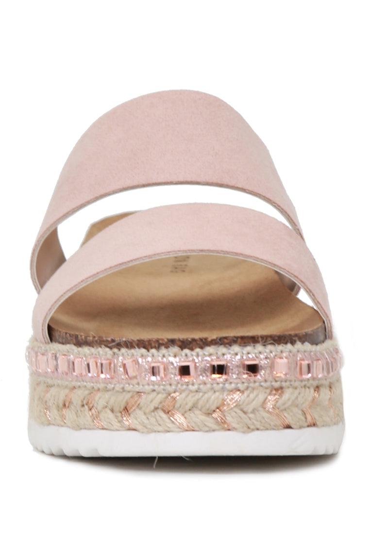 A pair of Elsa Double Strap Platform Espadrilles Wedges featuring a stylish double strap design and a comfortable platform heel, perfect for summer wear.