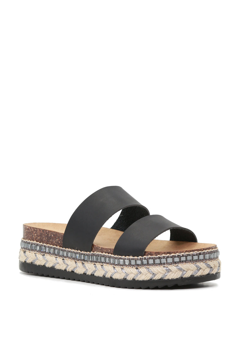 A pair of Elsa Double Strap Platform Espadrilles Wedges featuring a stylish double strap design and a comfortable platform heel, perfect for summer wear.