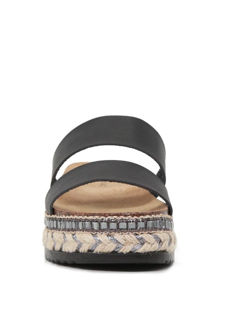 A pair of Elsa Double Strap Platform Espadrilles Wedges featuring a stylish double strap design and a comfortable platform heel, perfect for summer wear.