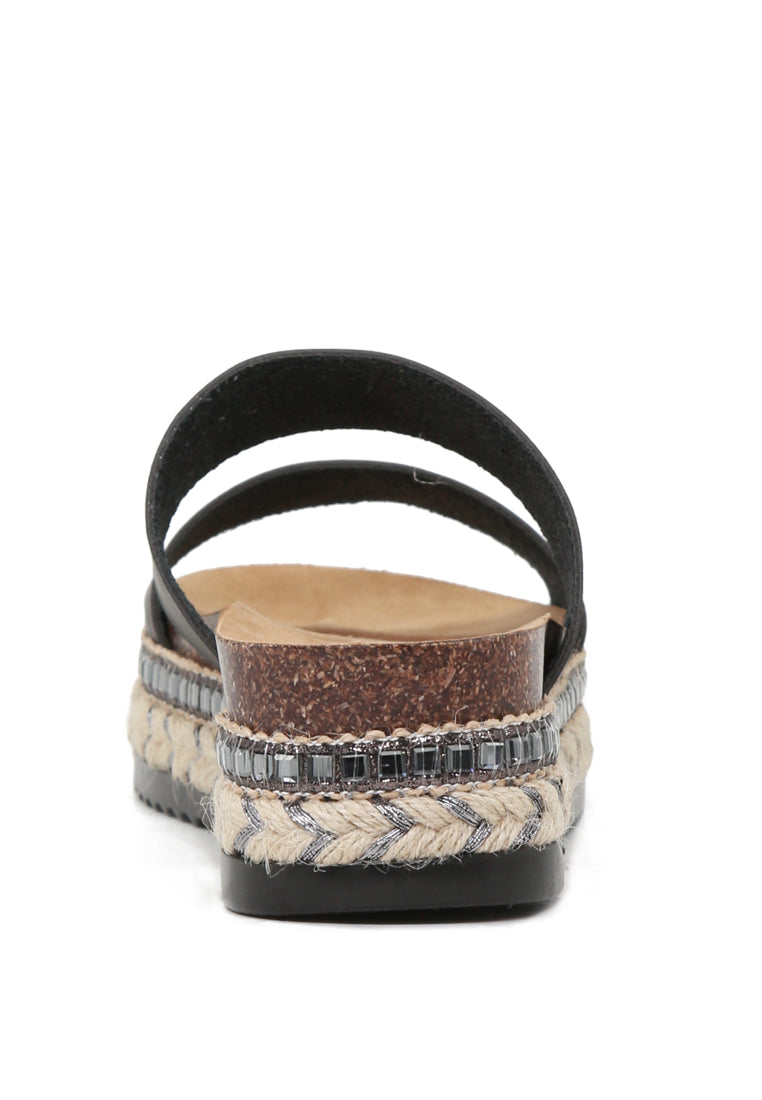 A pair of Elsa Double Strap Platform Espadrilles Wedges featuring a stylish double strap design and a comfortable platform heel, perfect for summer wear.