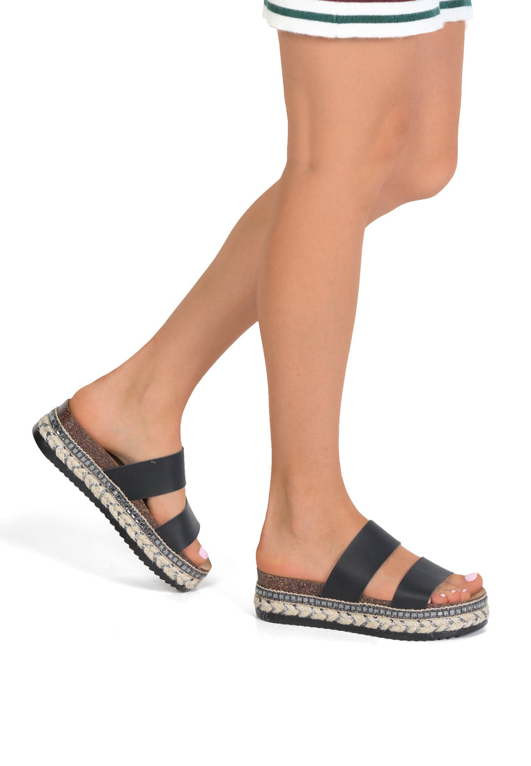 A pair of Elsa Double Strap Platform Espadrilles Wedges featuring a stylish double strap design and a comfortable platform heel, perfect for summer wear.