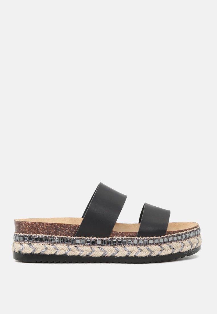 A pair of Elsa Double Strap Platform Espadrilles Wedges featuring a stylish double strap design and a comfortable platform heel, perfect for summer wear.