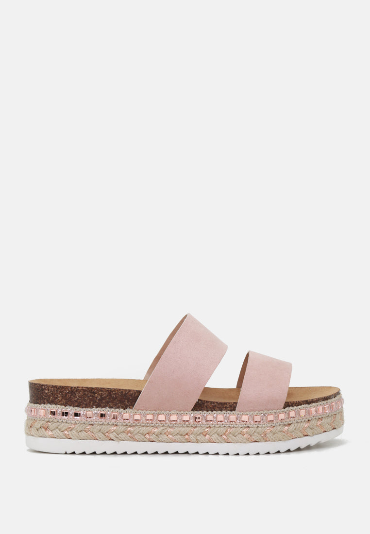 A pair of Elsa Double Strap Platform Espadrilles Wedges featuring a stylish double strap design and a comfortable platform heel, perfect for summer wear.