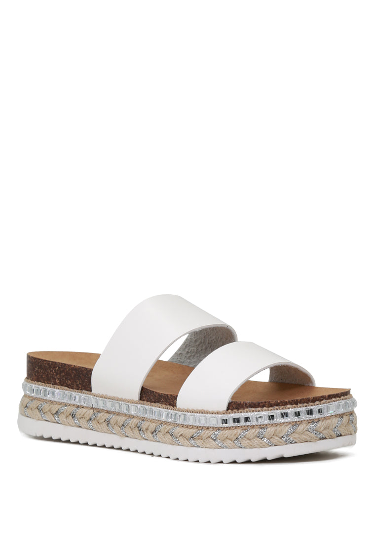 A pair of Elsa Double Strap Platform Espadrilles Wedges featuring a stylish double strap design and a comfortable platform heel, perfect for summer wear.