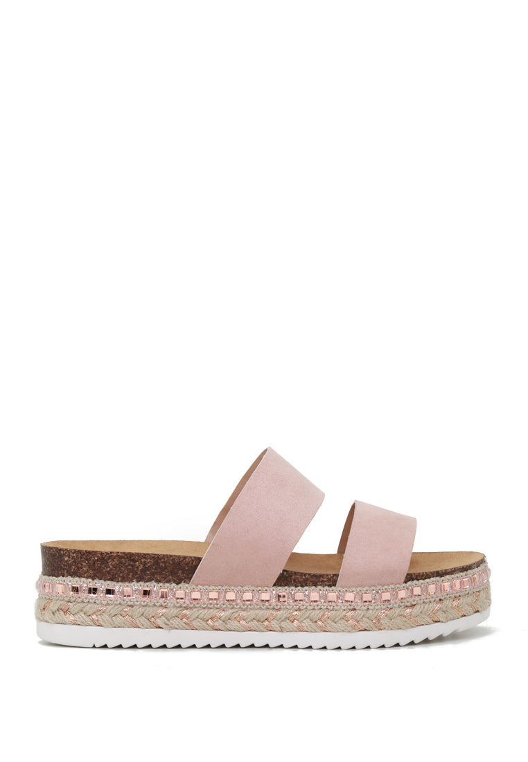 A pair of Elsa Double Strap Platform Espadrilles Wedges featuring a stylish double strap design and a comfortable platform heel, perfect for summer wear.