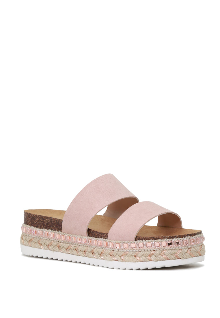 A pair of Elsa Double Strap Platform Espadrilles Wedges featuring a stylish double strap design and a comfortable platform heel, perfect for summer wear.