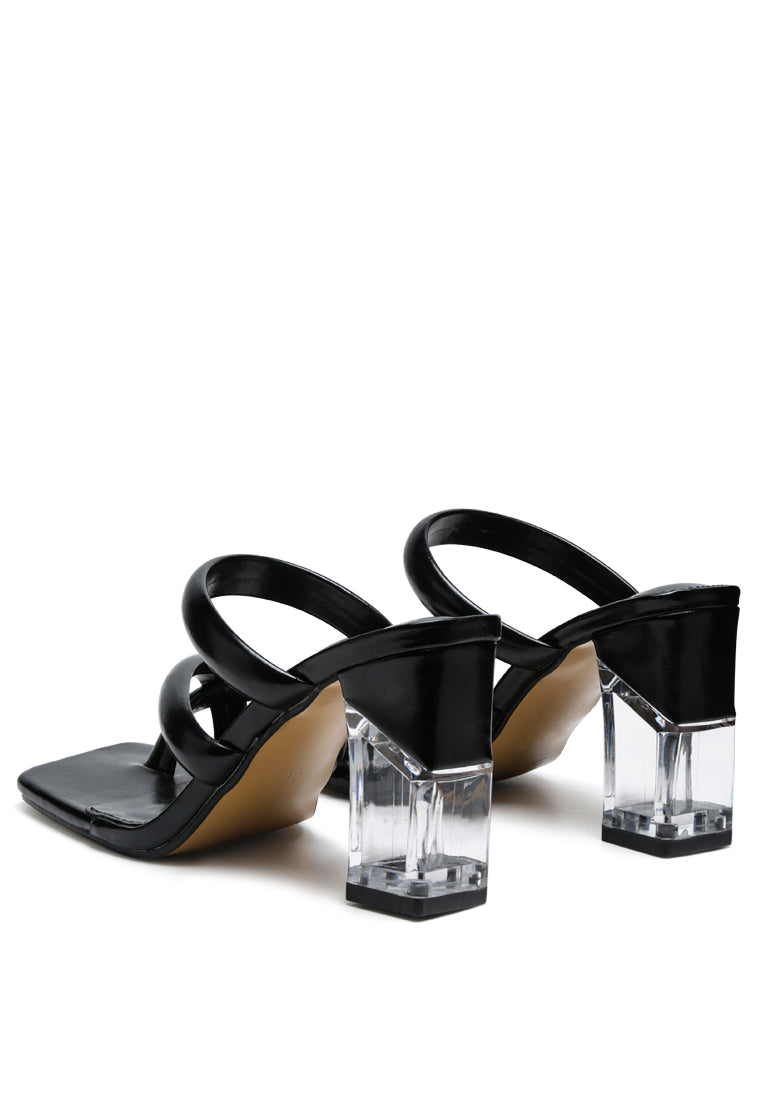 Erised Clear Block Heel Cross Strap Sandals featuring a stylish toe ring and transparent block heel.