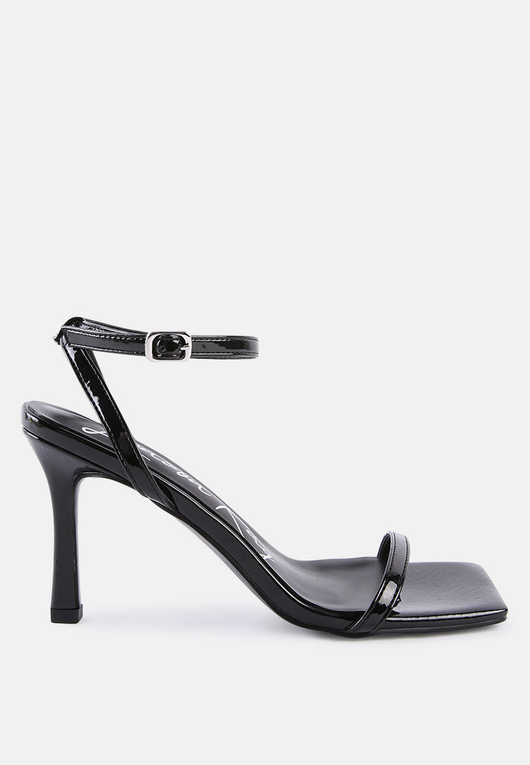 Fantasy Mid Heel Square Toe Sandals featuring a stylish square toe design and ankle strap, crafted from Croc Patent PU.