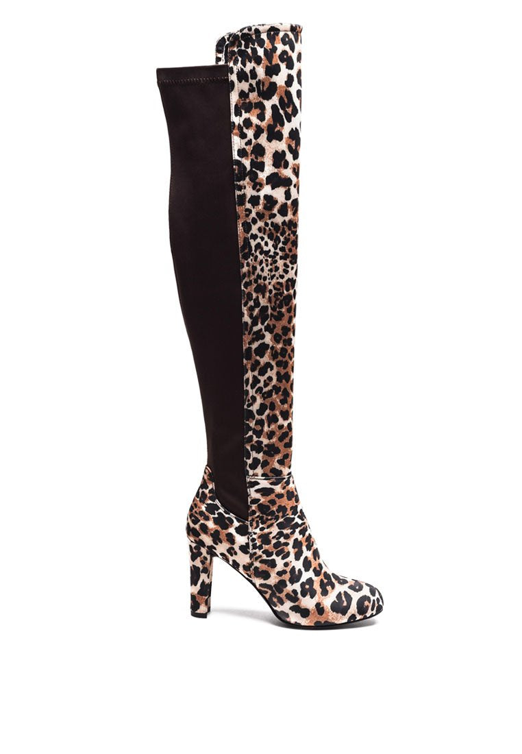 Fauna Knee High Block Heeled Boots in sleek black suede with almond toe and side zipper.