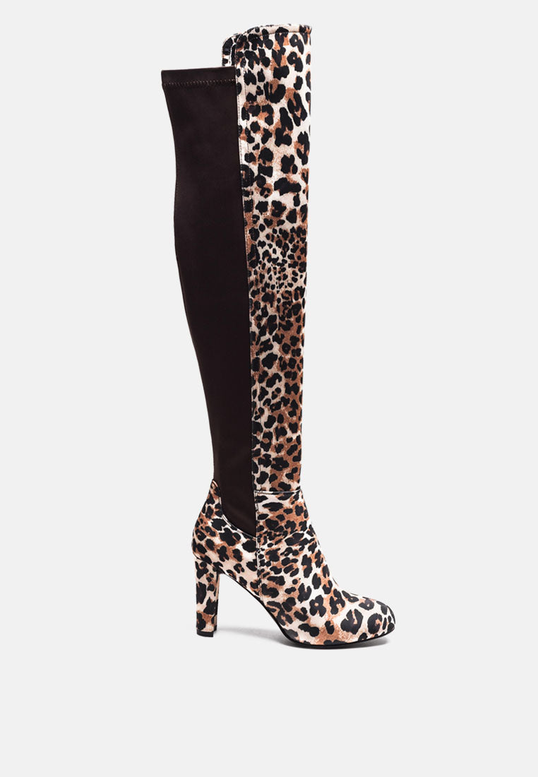 Fauna Knee High Block Heeled Boots in sleek black suede with almond toe and side zipper.