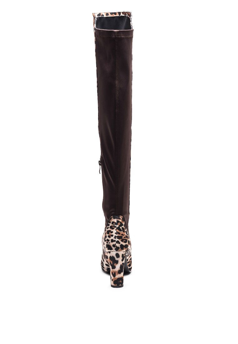 Fauna Knee High Block Heeled Boots in sleek black suede with almond toe and side zipper.